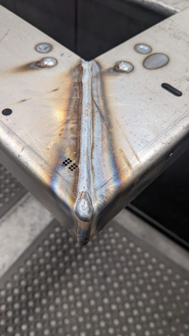 Close up of a welded frame